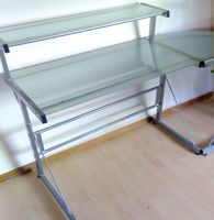 Glass desk with metal frame, L-shape, good condition