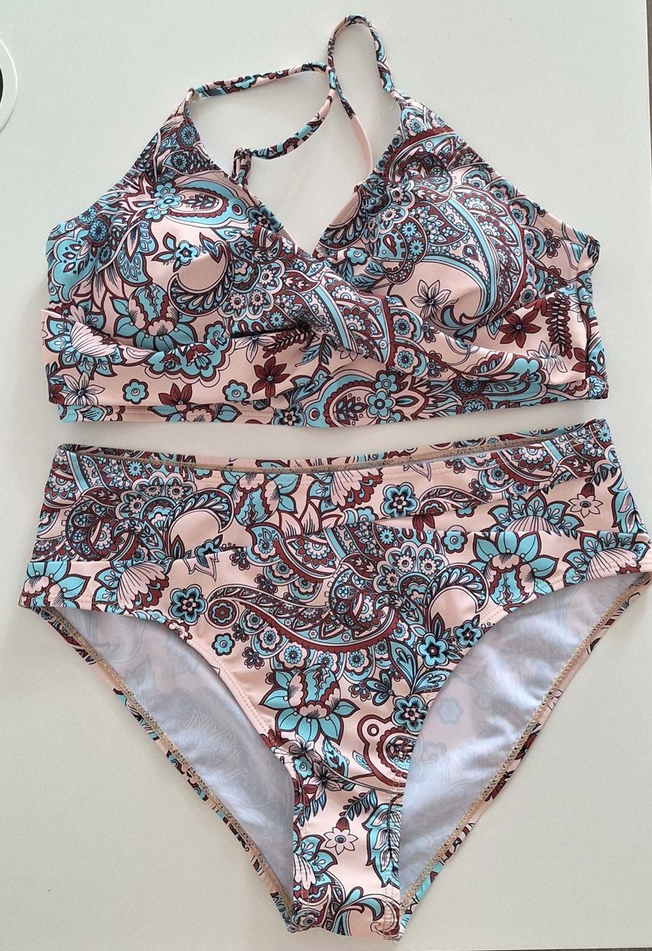 Maillots de bain & Bikinis: Bikini-Set Beige, blaugrün-braun Paisleymuster – Neuf (Voir description) à Matten b. Interl par iae_cwc7