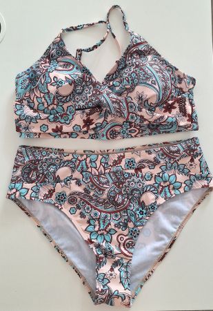 Bikini-Set Beige, blaugrün-braun Paisleymuster