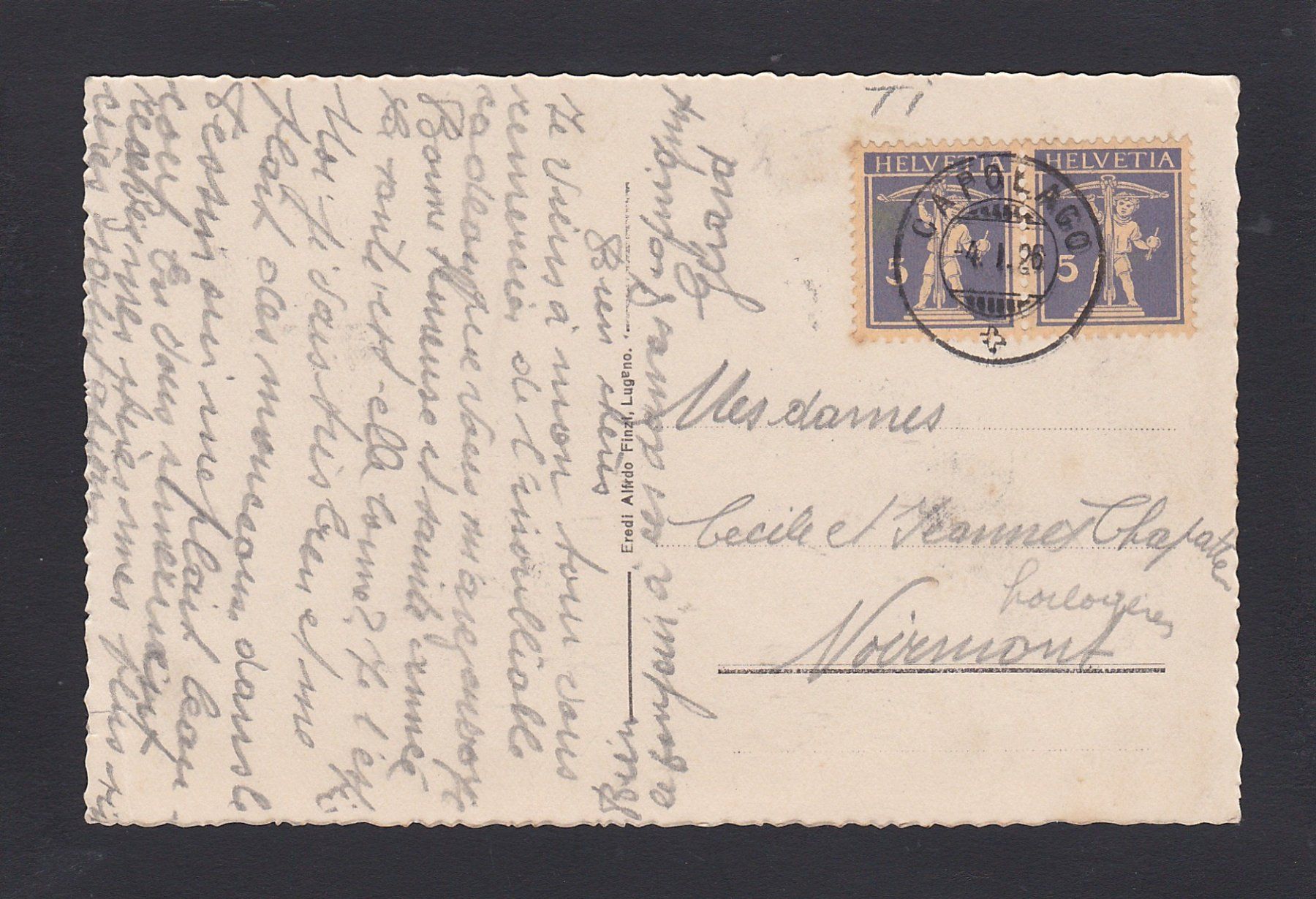 Cartes postales: CAPOLAGO e Riva S. Vitale, 1926 – D'occasion à Reiden par cinfis 1