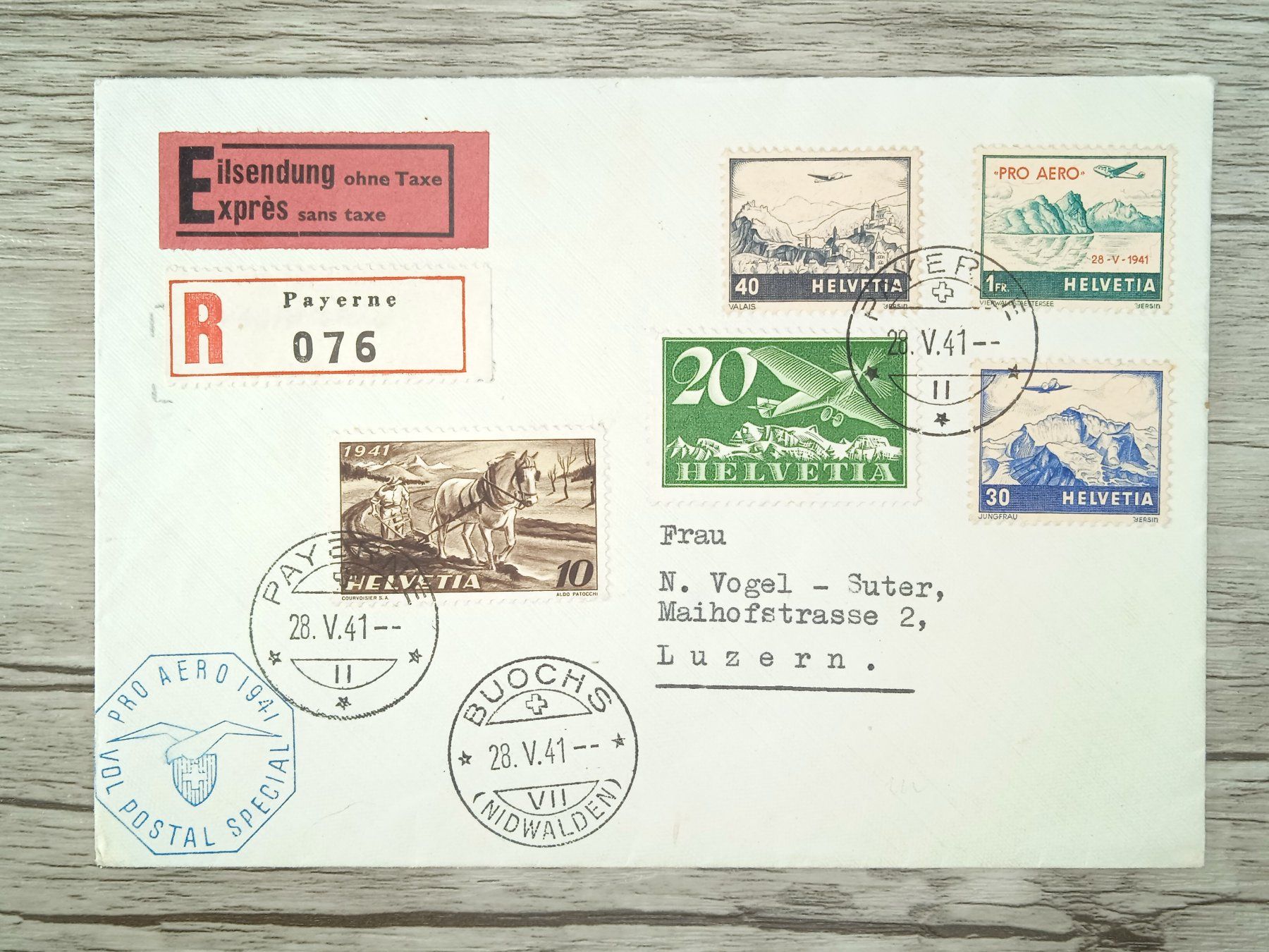 Tutti i francobolli: TR90 Enveloppe + Timbre Suisse 1941 – Usato da Cousset venduto da Patrick_Collections