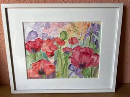 Beautiful original watercolour painting in white wood frame