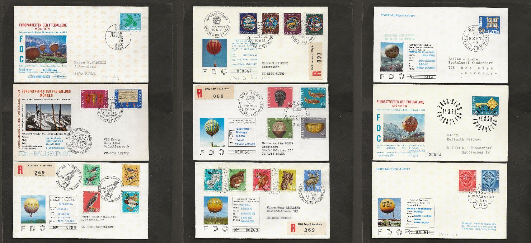 Tutti i francobolli: 9 Ballon FDC Schweiz  Mürren – Usato da Au ZH venduto da xelagreb01