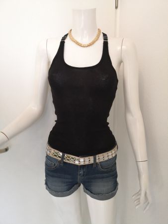 🤩MANGO TOP SCHWARZ GERILLT MIT SATIN-TRÄGER