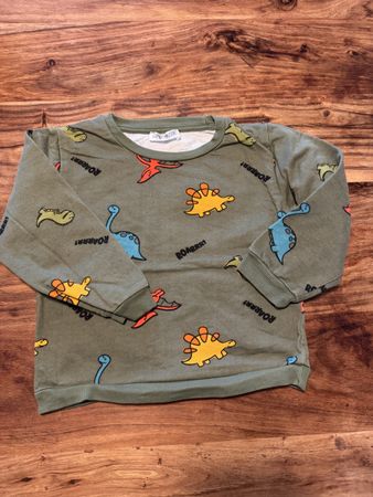 Langarmshirt Dinosaurier Motiv olivgrün Grösse 98