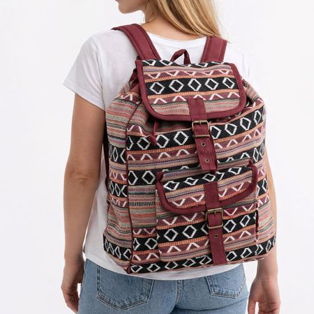 Rucksack Tasche Beutel Baumwolle Indien Hippie Rot