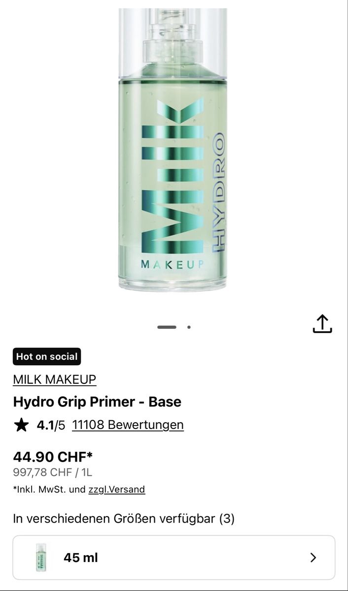 Milk Makeup Make-up: Milk Hydro Grip Primer, neu – Nuovo e nell'imballaggio originale da Glattbrugg venduto da elo_ppw8 1
