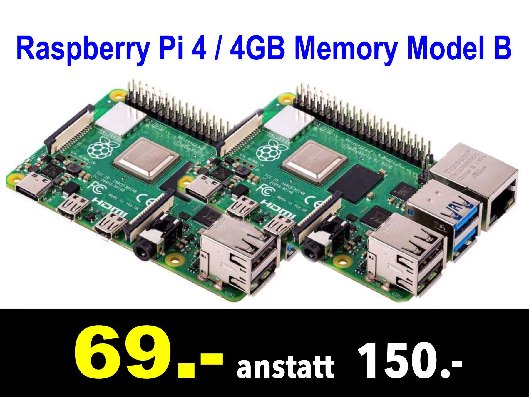 Raspberry Pi PCs: 🔴 Raspberry Pi 4 / 4 GB 2x Stück Memory Mini-Computer /925Z – Neu und originalverpackt aus Zürich von LUIS-B
