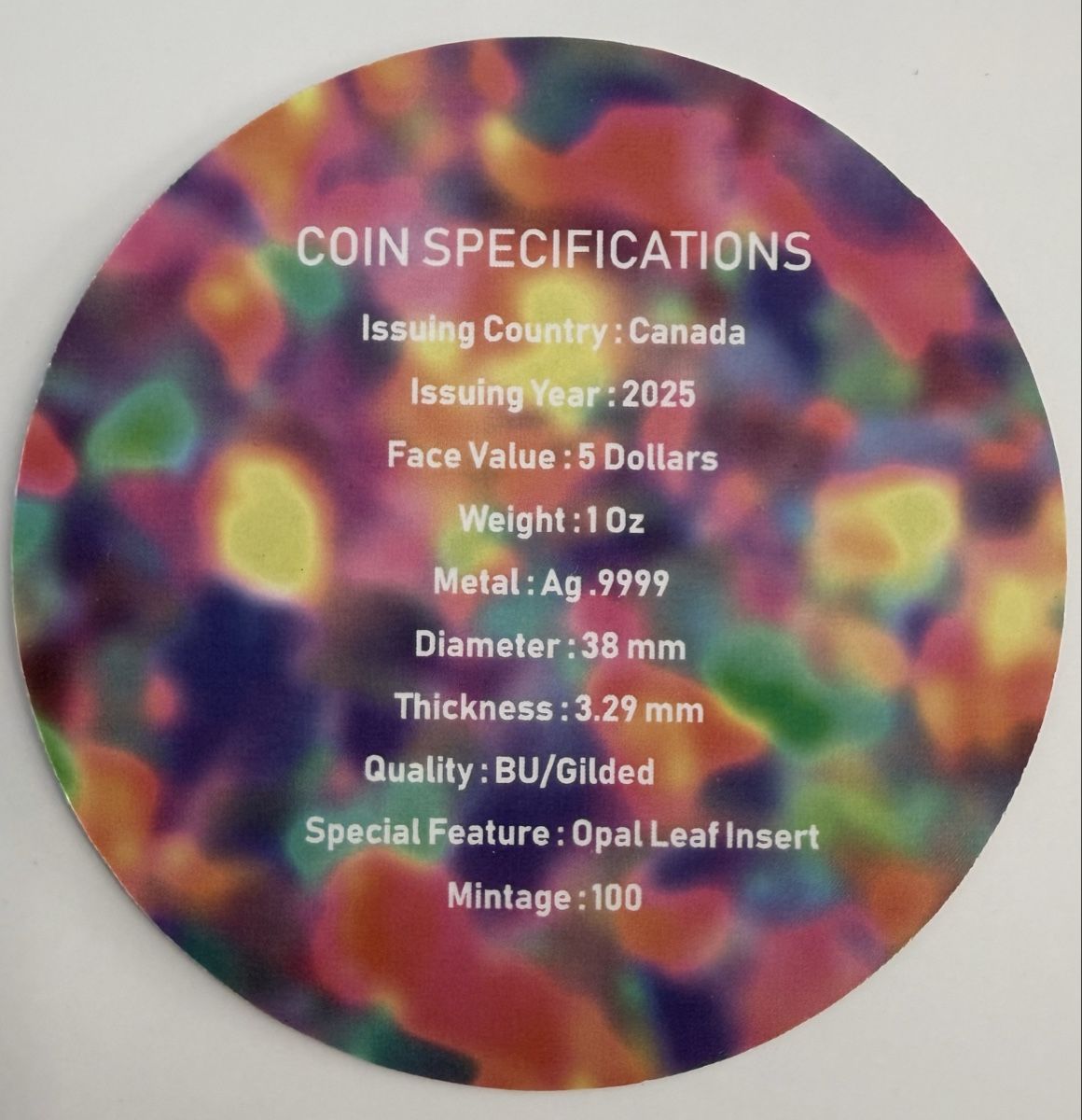 Tutti le monete: 1 oz Canada Maple Leaf Red Opal – Regenbogen – Nuovo (secondo la descrizione) da Zürich venduto da Circle-9-Coins 4