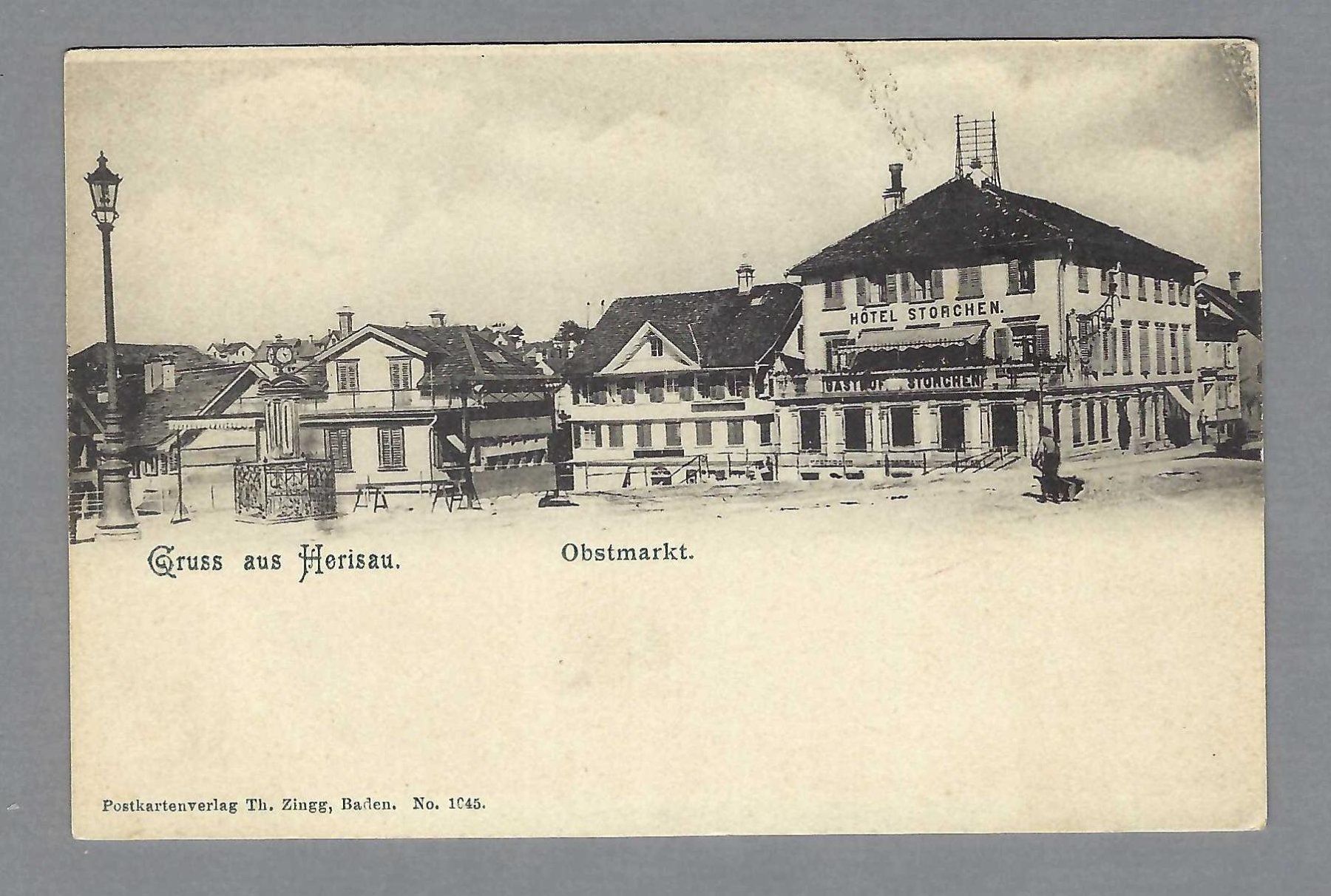 Cartoline postali: HERISAU, HOTEN STORCHEN, OBSTMARKT – Usato da Pura venduto da ulisse1957