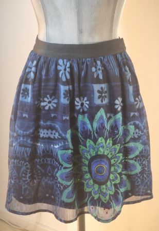 XS S 34 36 DESIGUAL Sommerröckli Jupe blau grün Pailletten