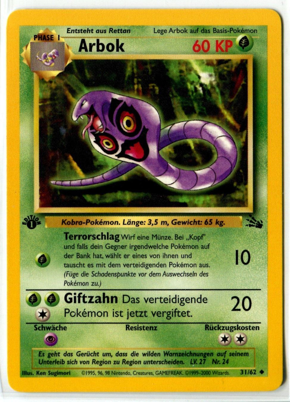 Pokémon Sammelbilder & Trading cards: Arbok Fossil Set 1.Edition 31/62 – Neu (gemäss Beschreibung) aus Dornach von Deco89