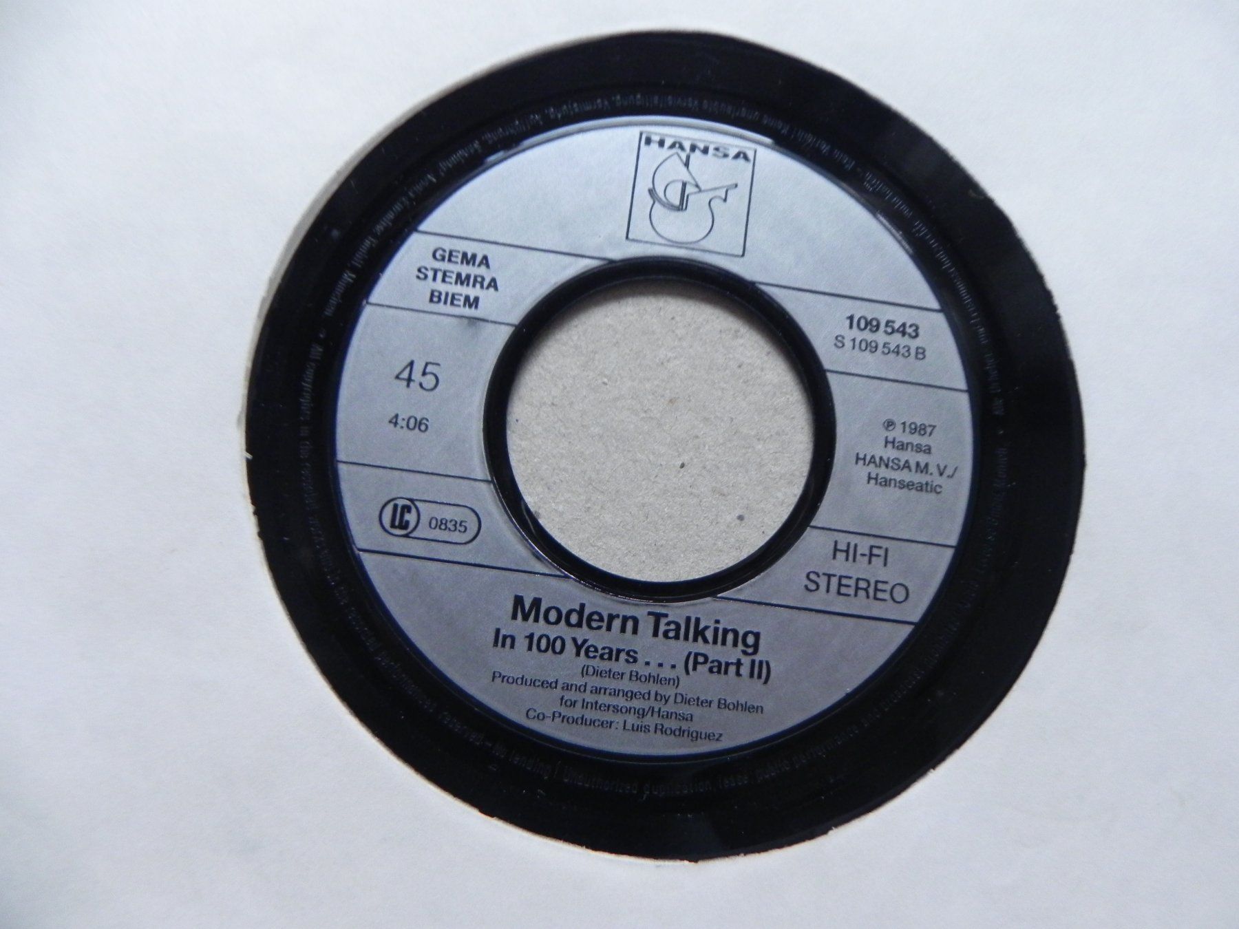 Dischi in vinile: Single 7 " DE Pop Duo Modern Talking 1987 in 100 Years .. – Usato da Siebnen venduto da krimsie 3