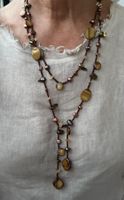 Lange Kette Perlen Muschelsteine warme Erdtöne  Modeschmuck