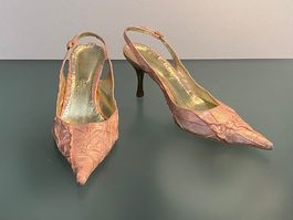 Elegante Damen Pumps Kroko-Optik Gr. 39 Frühling Pink/Gold