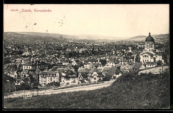 Cartoline postali: AK Zürich, Panorama mit Kreuzkirche – Usato da Berlin venduto da bartko-reher