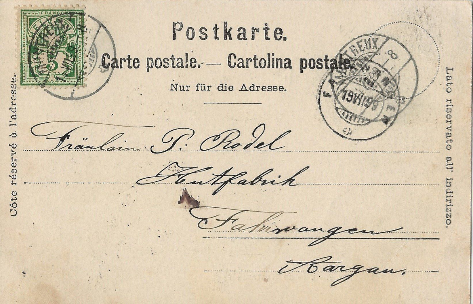 Ansichtskarten: Montreux, Künstler, 1899 – Gebraucht aus Frauenfeld von Merk52 1