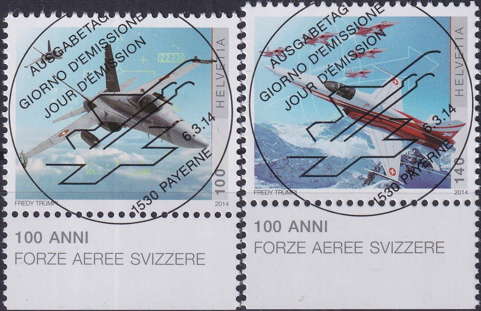 Tutti i francobolli: 2014, Nr.1493+1494 Luftwaffe mit ET-Voll-Stempel +Bogenrand – Usato da Sursee venduto da Luzernerraute