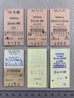 Ab Kilchberg, 6 alte Bahn Billette, 1983, 1984, SBB