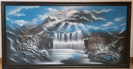 Gemälde Landschaft mit Wasserfall gerahmt gebraucht