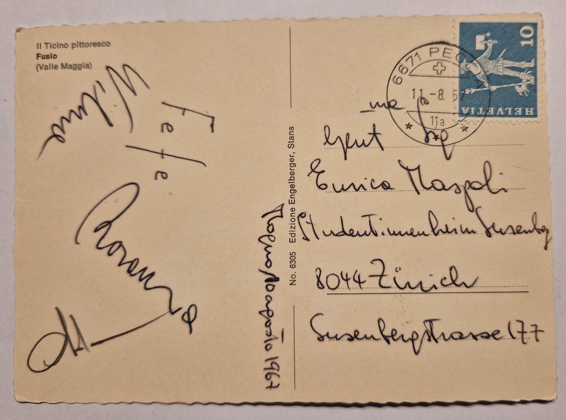 Cartoline postali: Fusio (Valle Maggia) 1967 – Usato da Melchnau venduto da Fishel 1