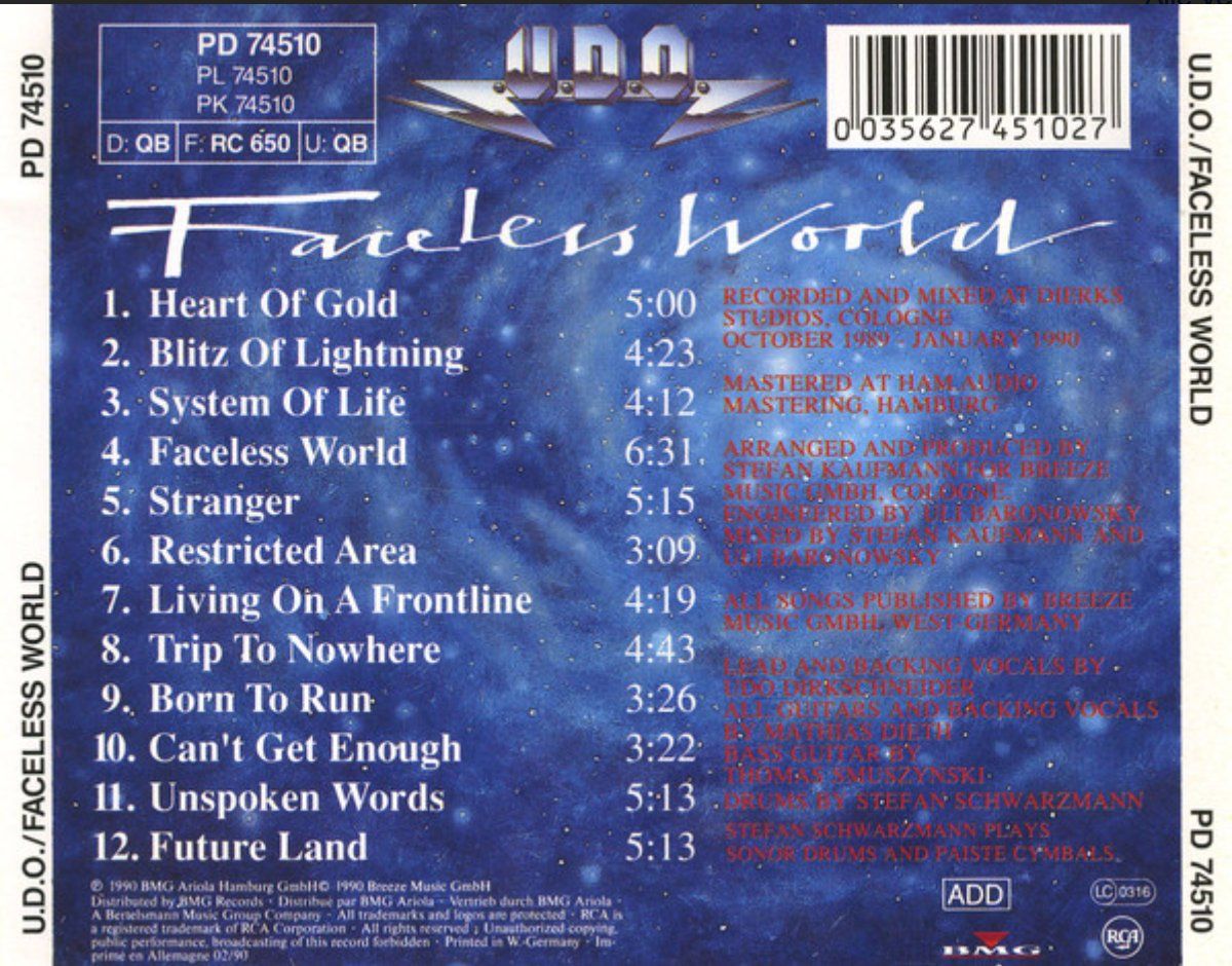 CDs: U.D.O. – Faceless World – Gebraucht aus Brunnen von Barfly5 1