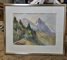 Aquarell Gebirgslandschaft, signiert & gerahmt, 1959