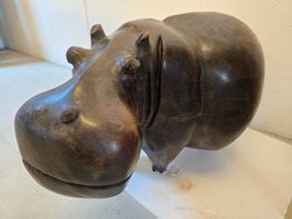 Hippo Nilpferd Flusspferd 70cm 37kg Hart-Holz vintage ebony