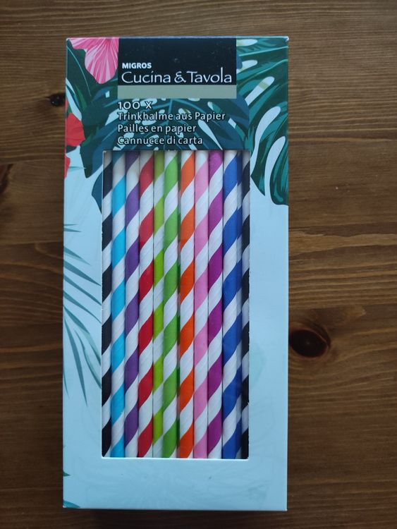 Lives On Green Papier-Trinkhalme 100 Stück - Bunte Streifenhalme 19,7cm Kompostierbar Für Party & Cocktails