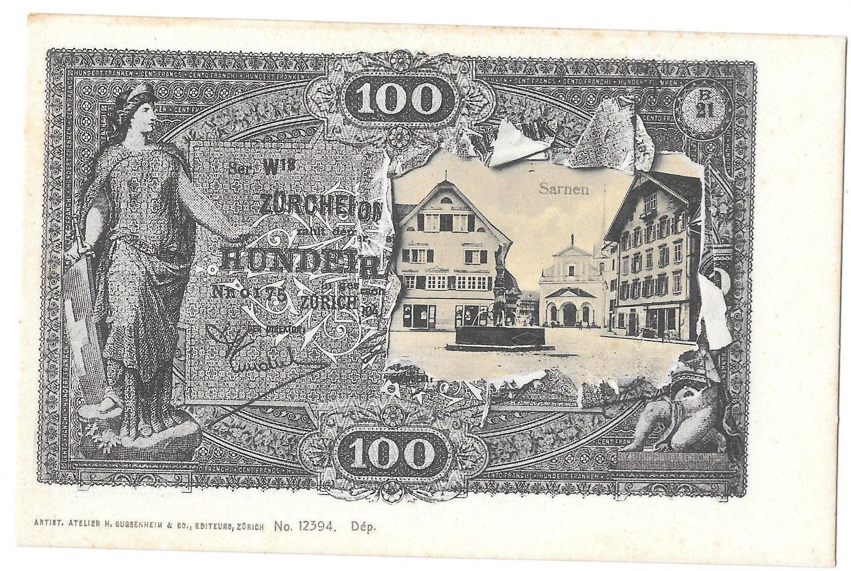 Cartoline postali: Sarnen mit Hunderter-Banknote – Usato da Olten venduto da clotaldi