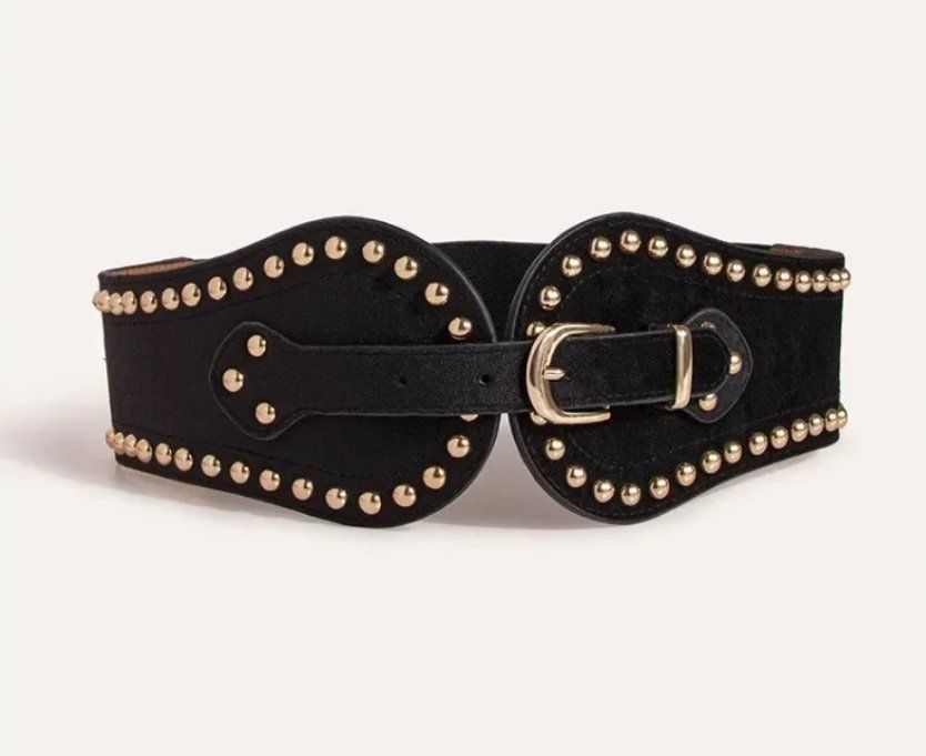 Cinture: Breiter elastischer Gürtel aus Wildleder mit Nieten – Nuovo e nell'imballaggio originale da Lausanne venduto da FASHION-WORLD-SHOP 4