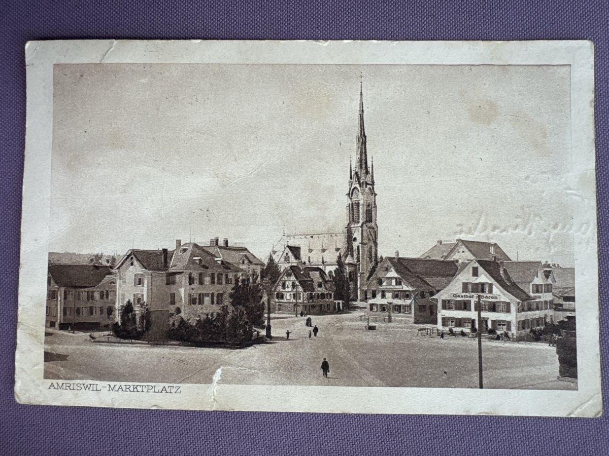 Cartoline postali: Alte Ansichtskarte Amriswil Marktplatz mit Kirche  – Usato da Stadel venduto da akira013