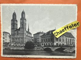  Zürich Grossmünster mit Helmhaus und Limmatquai 1934