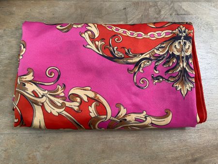 Tuch quadratisch Barockmuster gebraucht rot pink goldfarbig