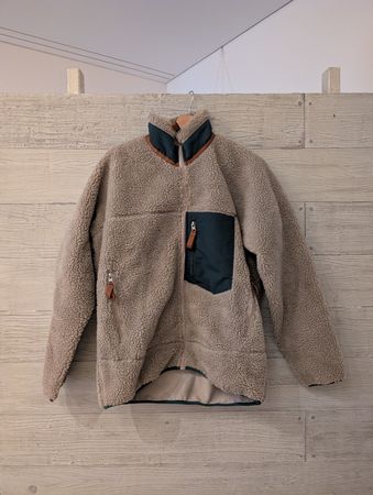 Warme Teddyfleece Jacke, Beige/Grün, Grösse S