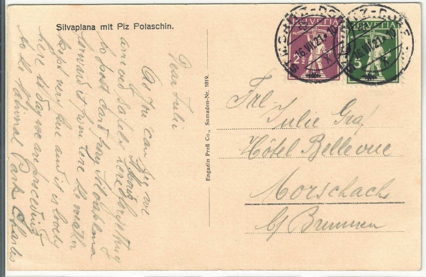 Cartoline postali: Silvaplana mit Piz Polaschin - Rinderherde – Usato da Ettingen venduto da Kartenplanet 1