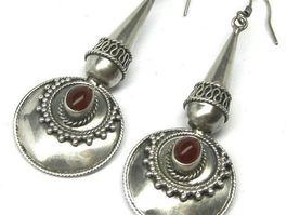 Vintage Ohrhänger Ohrringe Silber 925 Tribal Muster Karneol