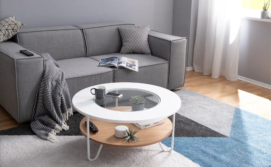 Tavoli: Chic Round Coffee Table - Glass & Wood – Usato da Zürich venduto da cam_bn27 3