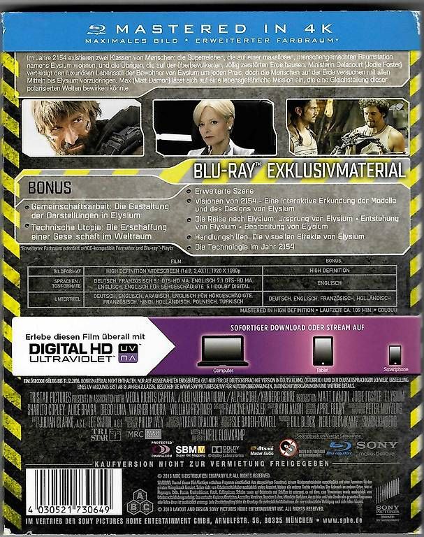 Alle DVDs: Elysium - Blu-ray Film – Gebraucht aus Dörflingen von Super-Bob 1