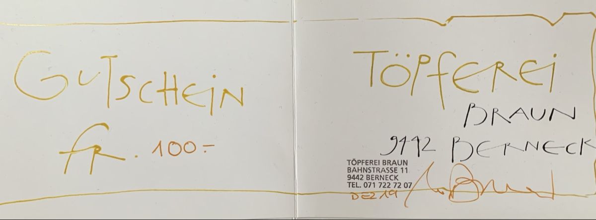 Buoni: Töpferei Berneck Gutschein 100.- – Nuovo (secondo la descrizione) da Wolfhalden venduto da SecondAntique