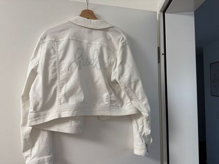 Weisse Jeansjacke mit Strass - Braut Jacke, Gr. 46
