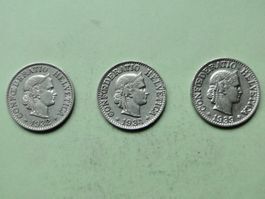 3x 10 Rappen 1932 - 1934 - 1939