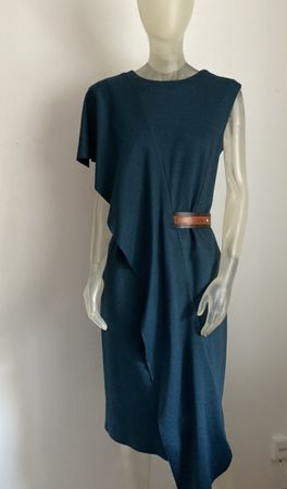 Kleid Etui dunkelgrün Asymmetrisch Gr. S