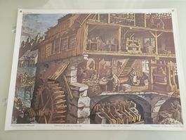 Schulwandbild Nr. 194 Papierherstellung im Mittelalter