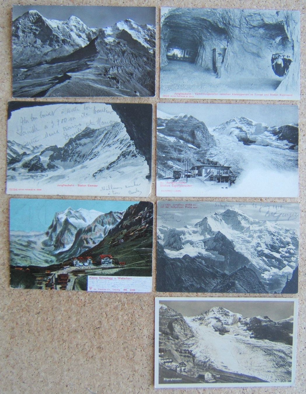 Cartoline postali: 7 AK JUNGFRAUBAHN, EIGERGLETSCHER, KLEINE SCHEIDEGG, STOLLEN – Usato da Brunnen venduto da Nonne04