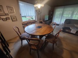 Orig. Bündner Schragtentisch antik mit passenden Stühlen