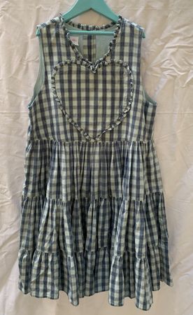 Superbe robe OILILY bleue à carreaux coeur&volants t.152