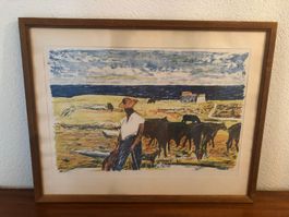 Lithographie Leonhard Meisser Kuhhirte 1902 -1977 gerahmt