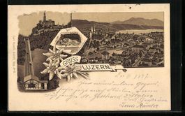 Litho Luzern, Ortsansicht aus der Vogels