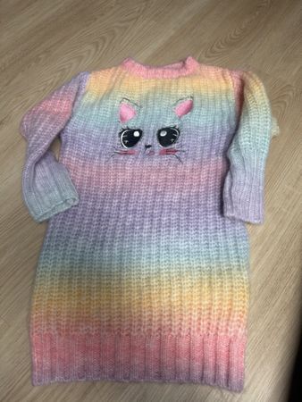 Kinder Pullover/Kleid bunt mit Katzenmotiv Grösse 4 Y